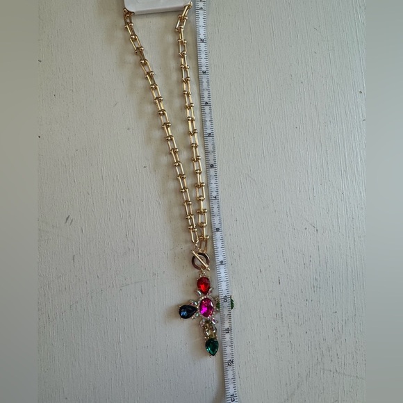 Crystal Cross Necklace Multi-Colored Gold Color Chain Front Clasp Colorful NWT - Picture 5 of 5